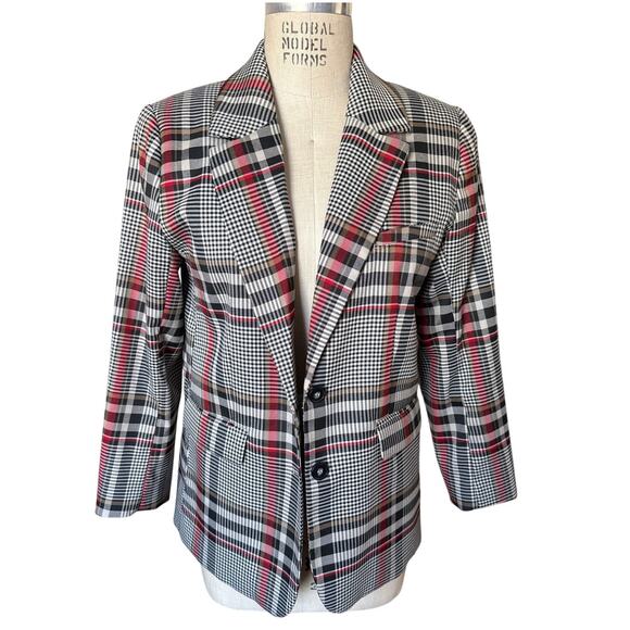 H&M Straight Cut Plaid Blazer Jacket in Red and Black Size Small - Picture 1 of 7